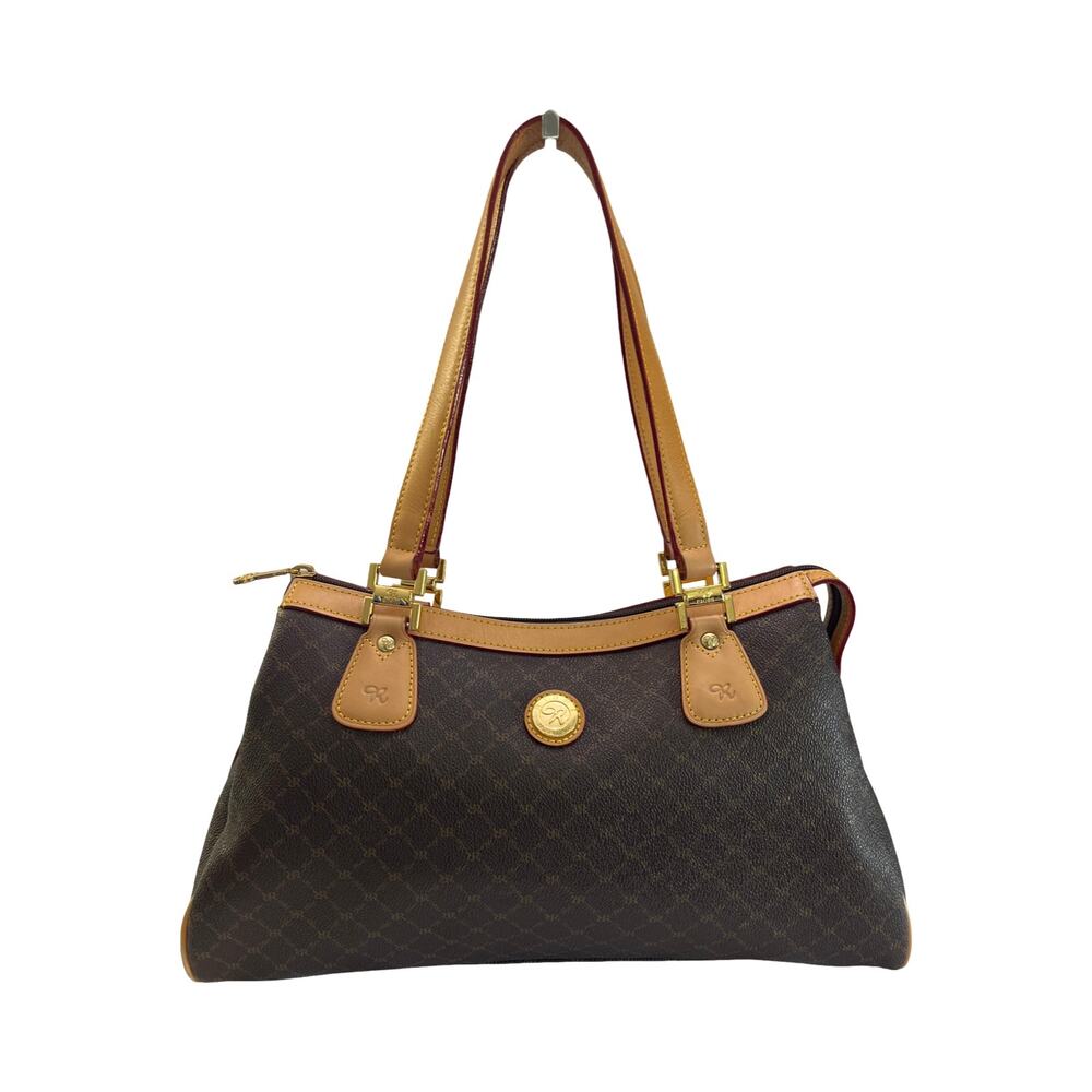 Brown Shoulder Bag with Tan Accents